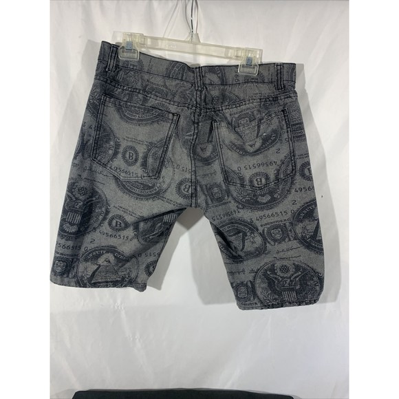Jeanetix Blue Jean Shorts Sz 38 Money Logo All Over Print - Picture 9 of 10